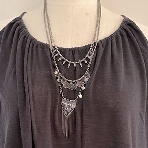 Buckle Store Three Layer Silver In Color Boho Necklace EUC